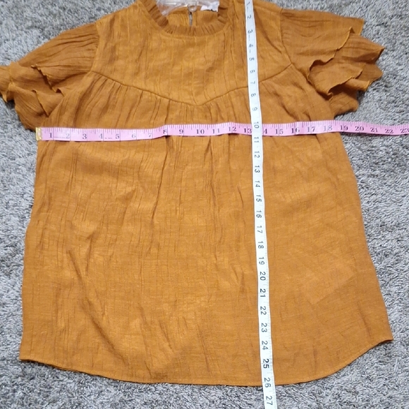 Nanette Lepore Ruffle Short Sleeve Blouse - L - Rust Brown - Picture 8 of 8